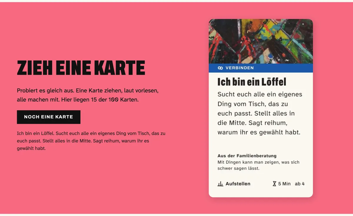 Eine gezogene Karte auf der Website von Alle da?, Ausschnitt