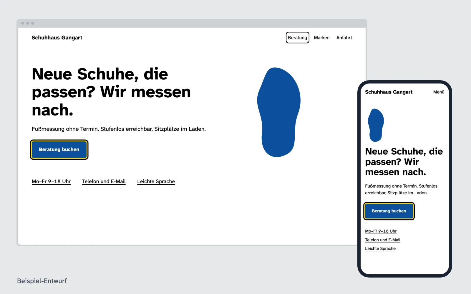 Beispiel-Entwurf: Barrierefreie Website – Website eines ausgedachten Betriebs