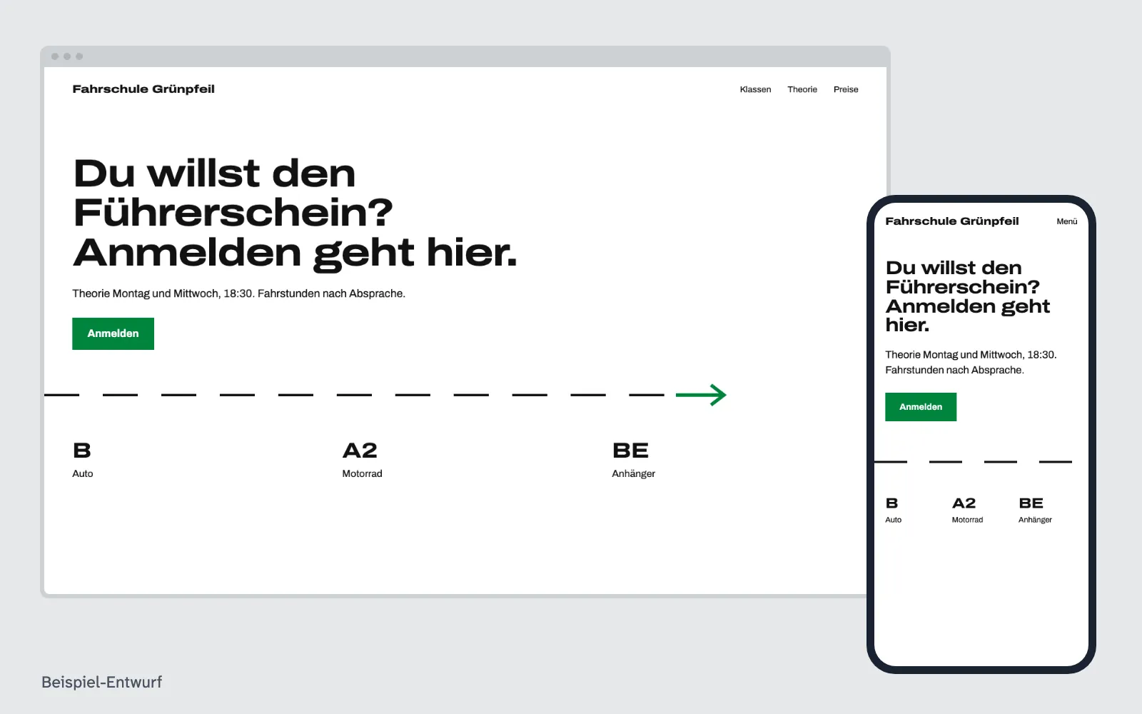 Beispiel-Entwurf: Website für Fahrschulen (ausgedachter Betrieb)