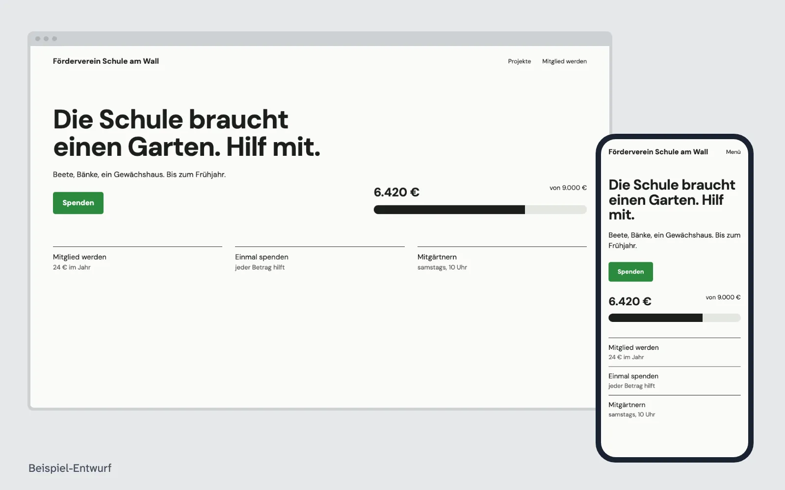 Beispiel-Entwurf: Website für Fördervereine (ausgedachter Betrieb)
