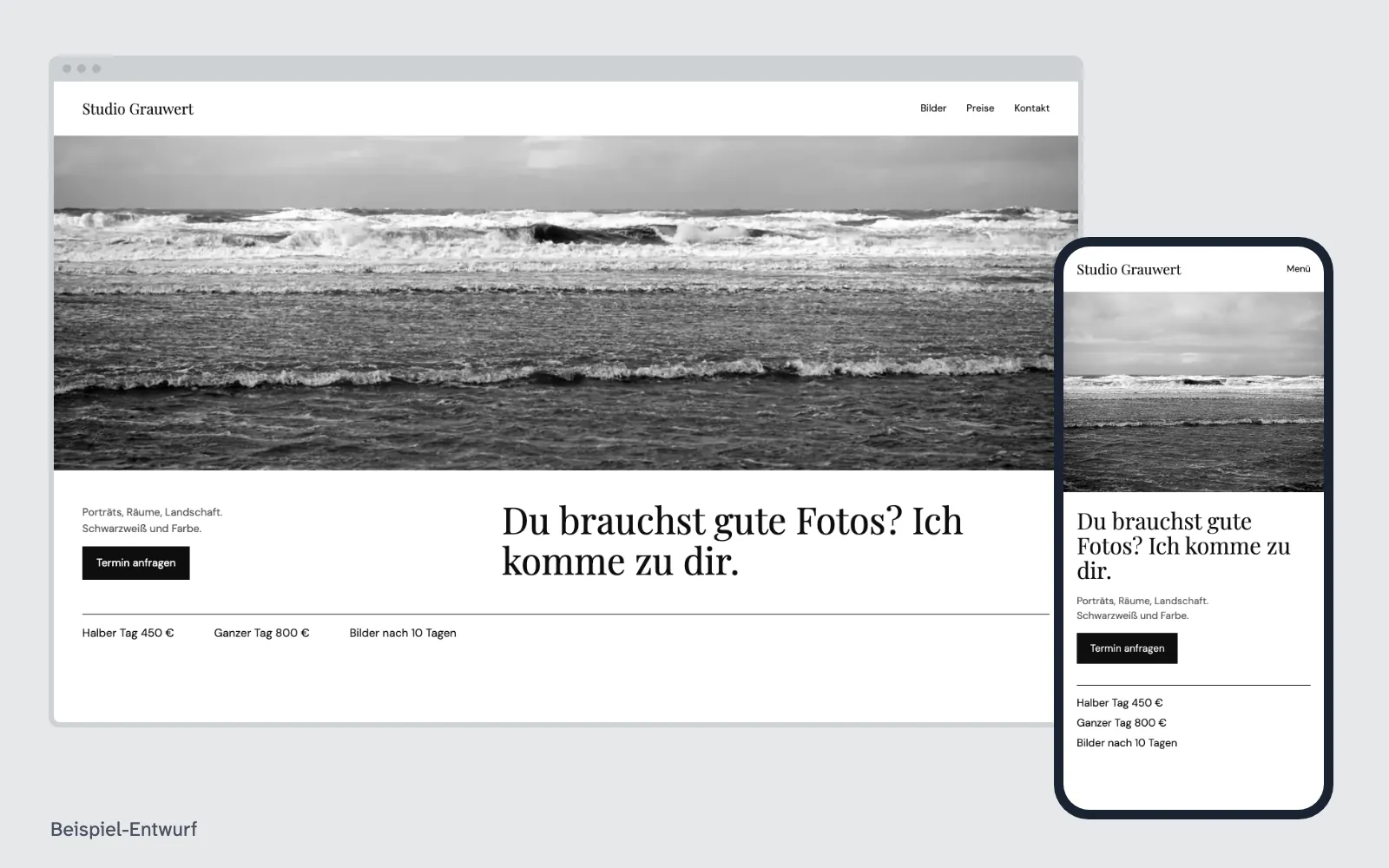 Beispiel-Entwurf: Website für Fotografen (ausgedachter Betrieb)