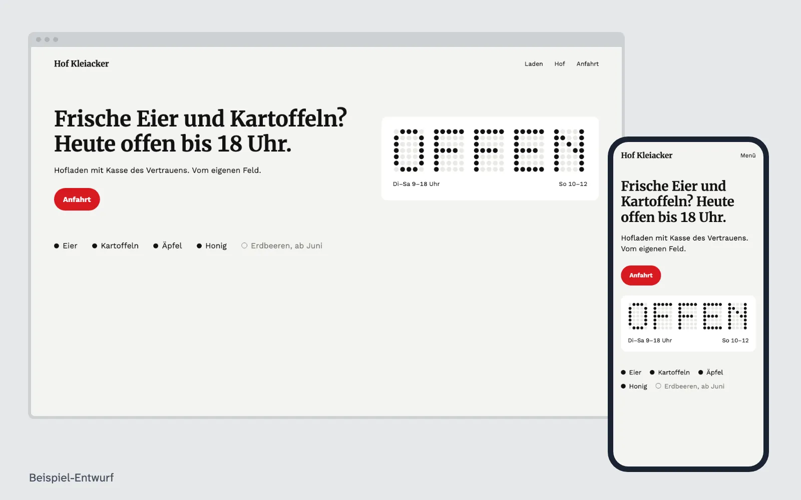 Beispiel-Entwurf: Website für Hofläden und Direktvermarkter (ausgedachter Betrieb)