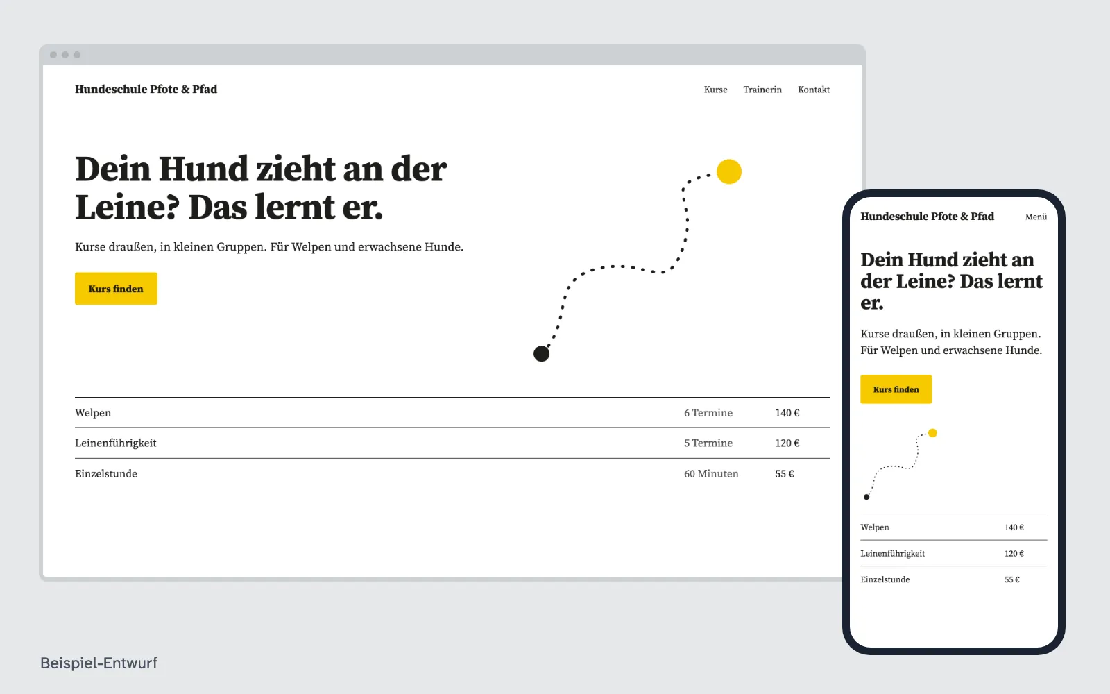 Beispiel-Entwurf: Website für Hundeschulen (ausgedachter Betrieb)