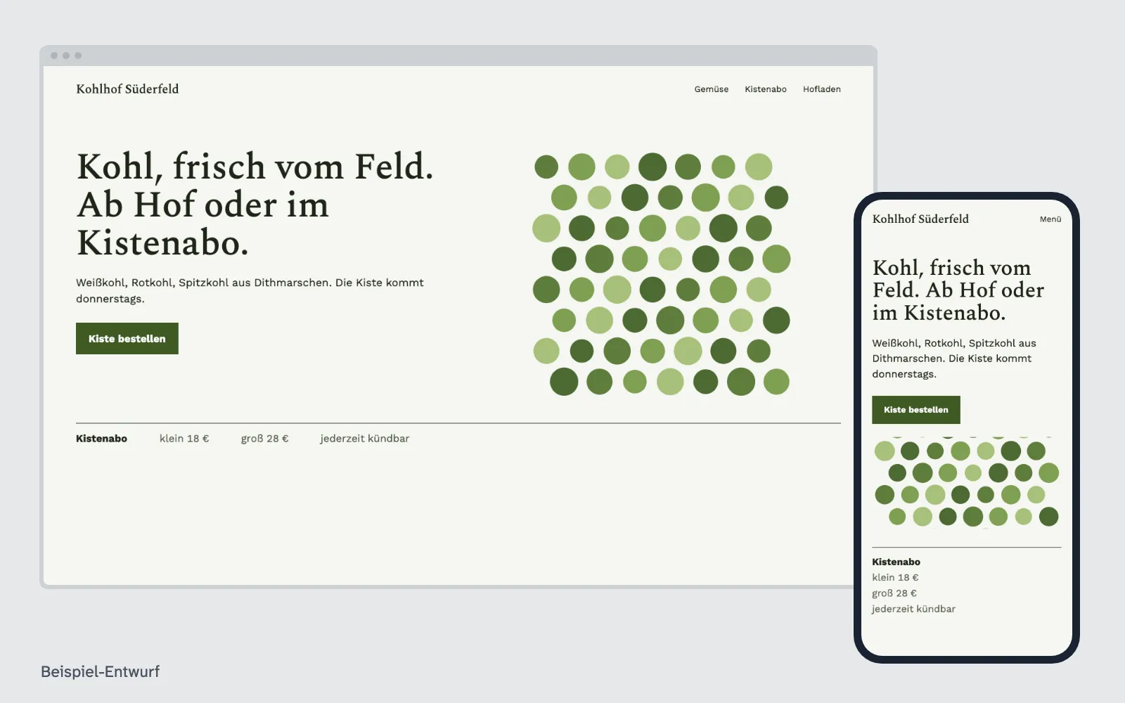 Beispiel-Entwurf: Website für einen ausgedachten Betrieb in Dithmarschen