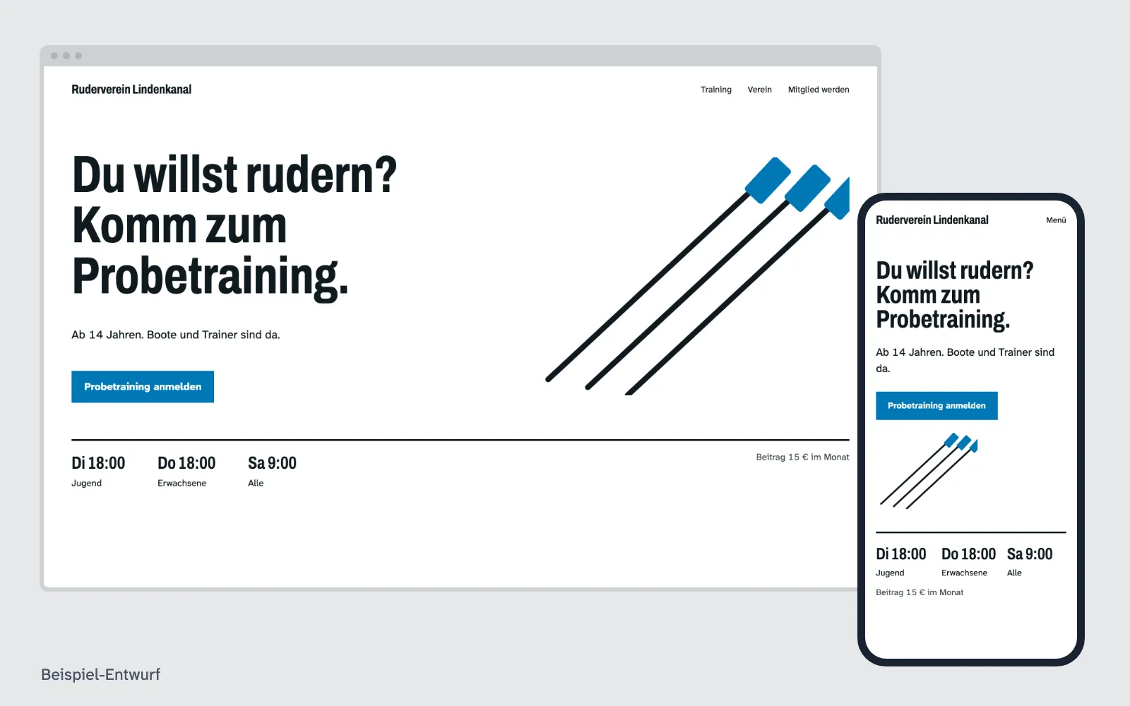 Beispiel-Entwurf: Website für Vereine (ausgedachter Betrieb)