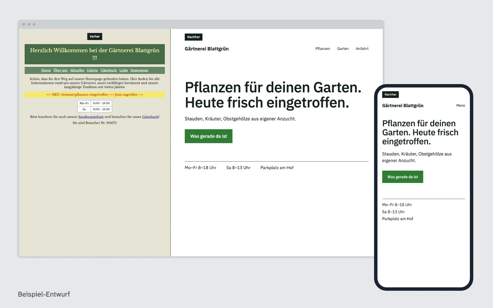 Beispiel-Entwurf: Website-Relaunch – Website eines ausgedachten Betriebs
