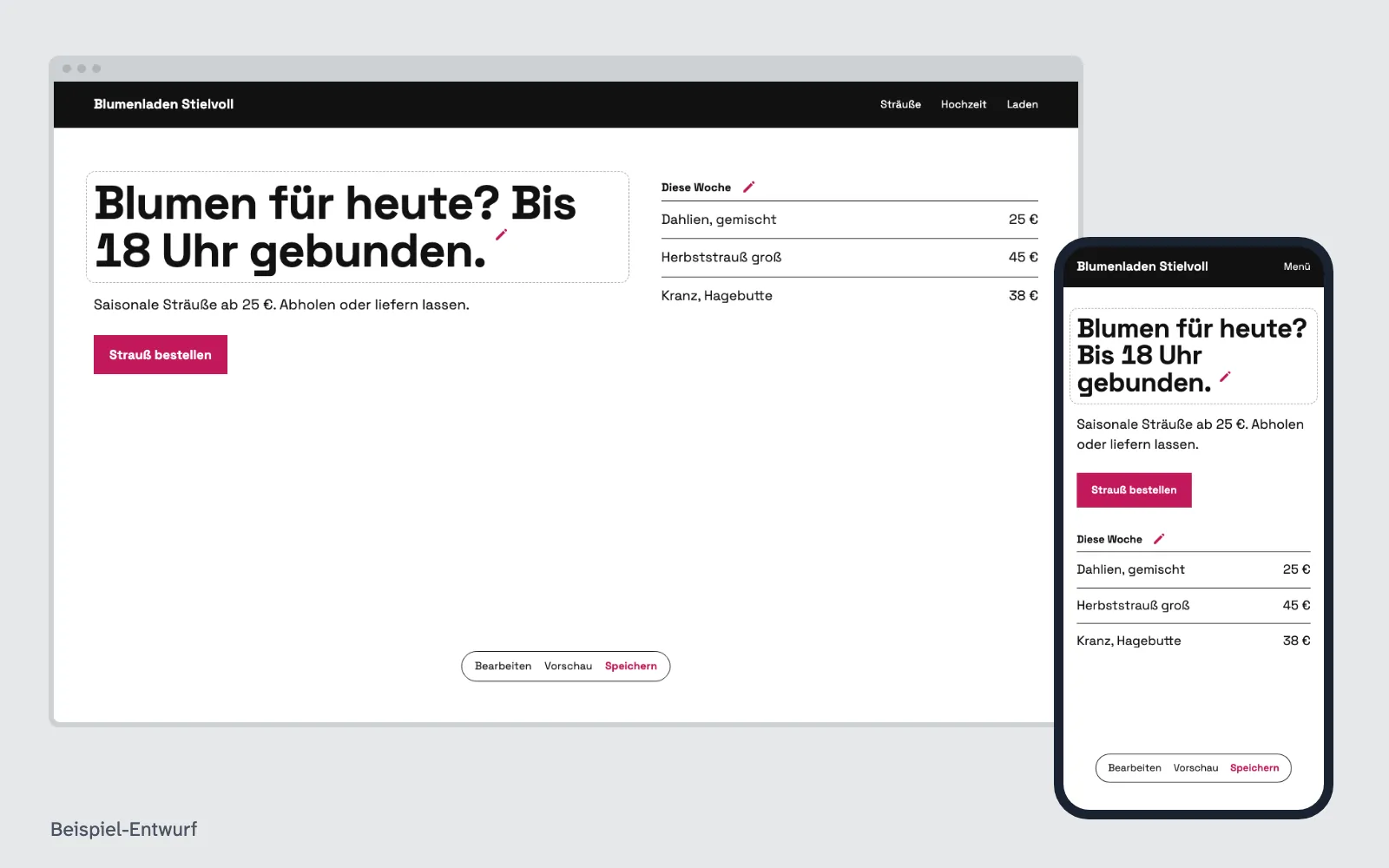Beispiel-Entwurf: Website selbst pflegen – Website eines ausgedachten Betriebs