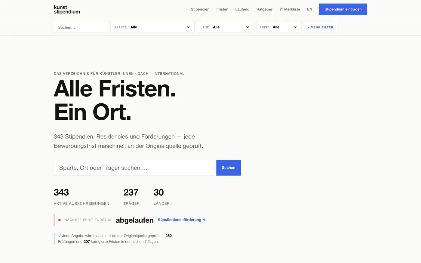 kunst-stipendium.de am Bildschirm