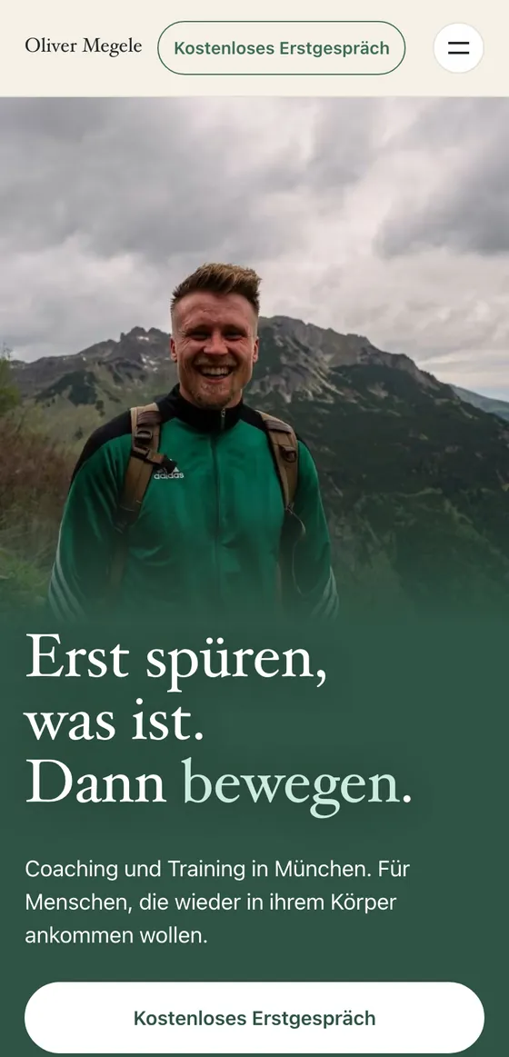 Website von Oliver Megele auf dem Handy